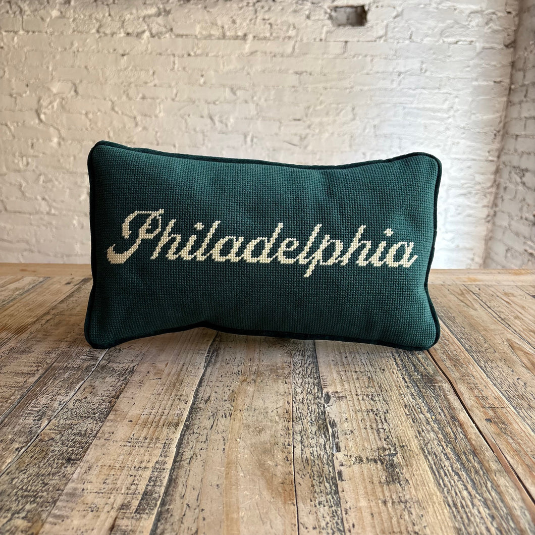 Philadelphia Script Needlepoint Pillow