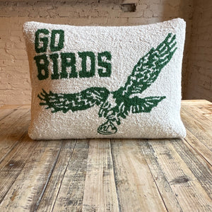 Go Birds Hooked Wool Pillow - Thumbnail 2