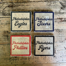 Load image into Gallery viewer, Marble Philly Coasters - Retro Sports Script Collection
