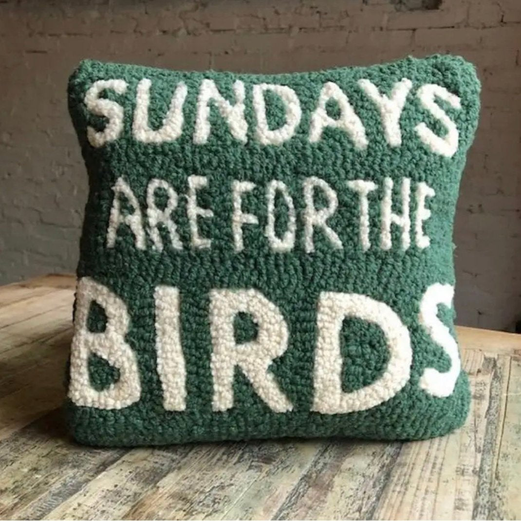 Sundays Are For The Birds Hooked Wool Pillow