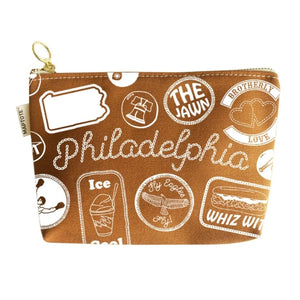 Philadelphia Pins & Patches Zip Pouch - Caramel