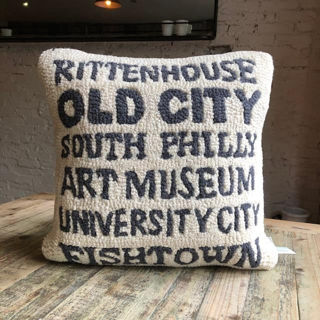 Philly Neighborhoods Hooked Wool Pillow