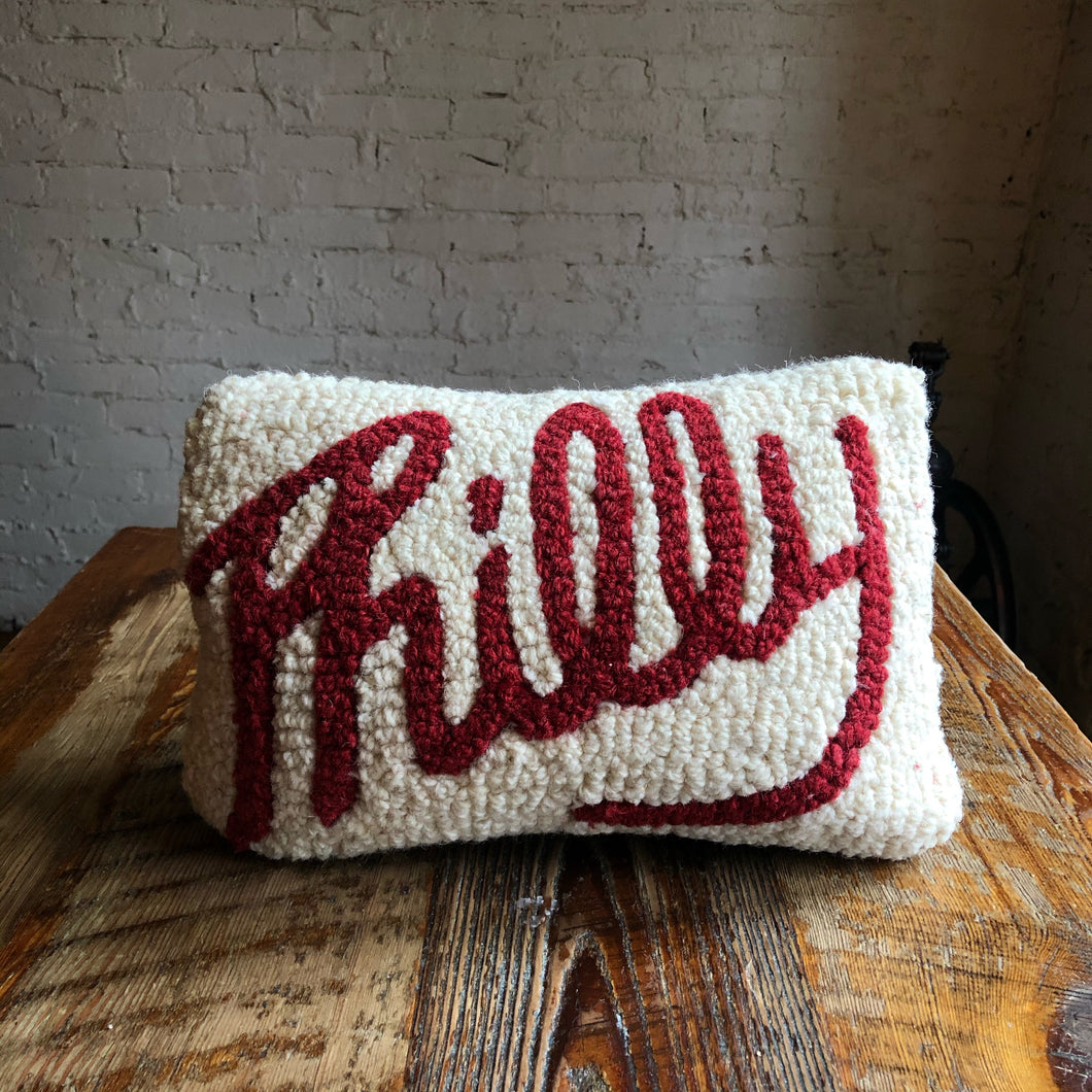 White Philly Hooked Wool Pillow