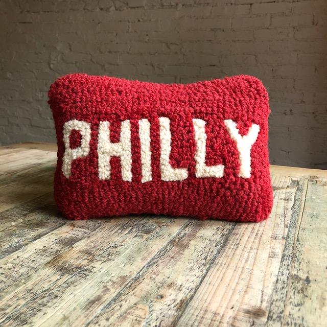 Red Philly Hooked Wool Pillow